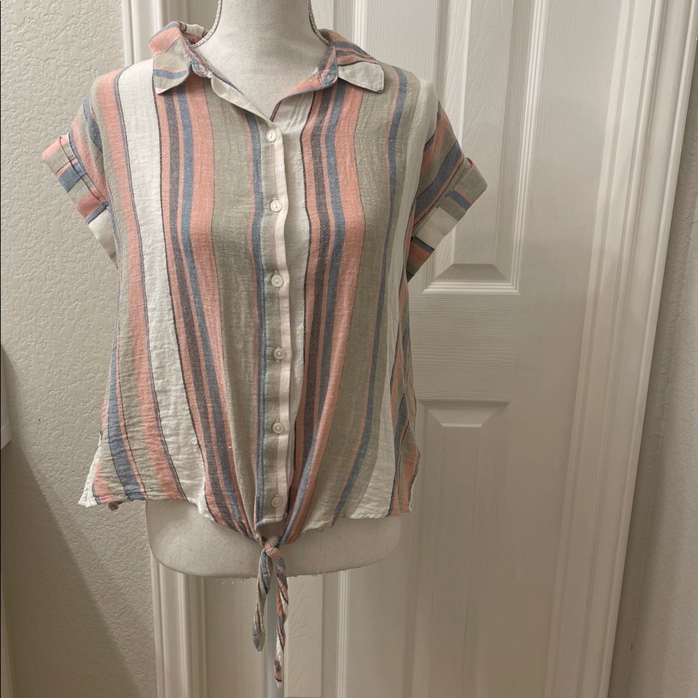 Sanctuary Front Tie Button Down Blouse